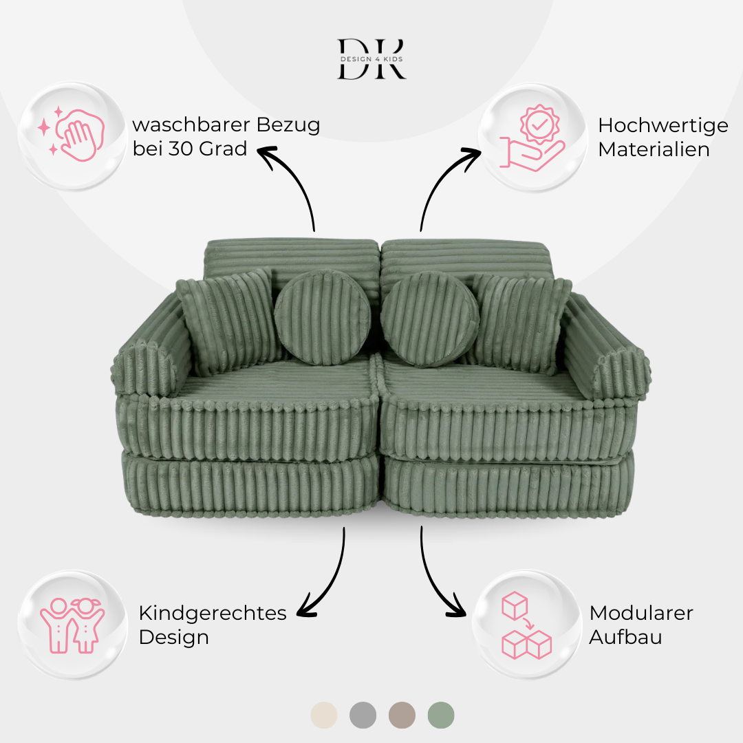 Design4Kids Mini Spielsofa Jewel Plüsch-Cord Plus