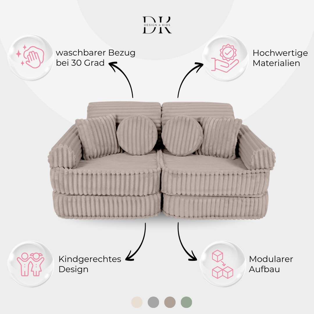 Design4Kids Mini Spielsofa Jewel Plüsch-Cord Plus