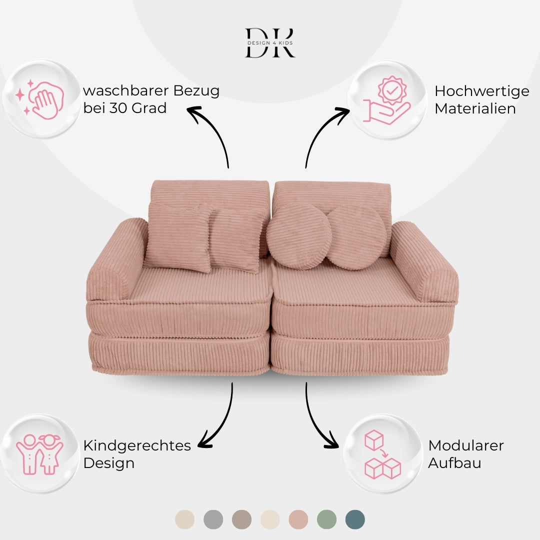 Design4Kids Mini Spielsofa Jewel Cord Plus - blushed rose