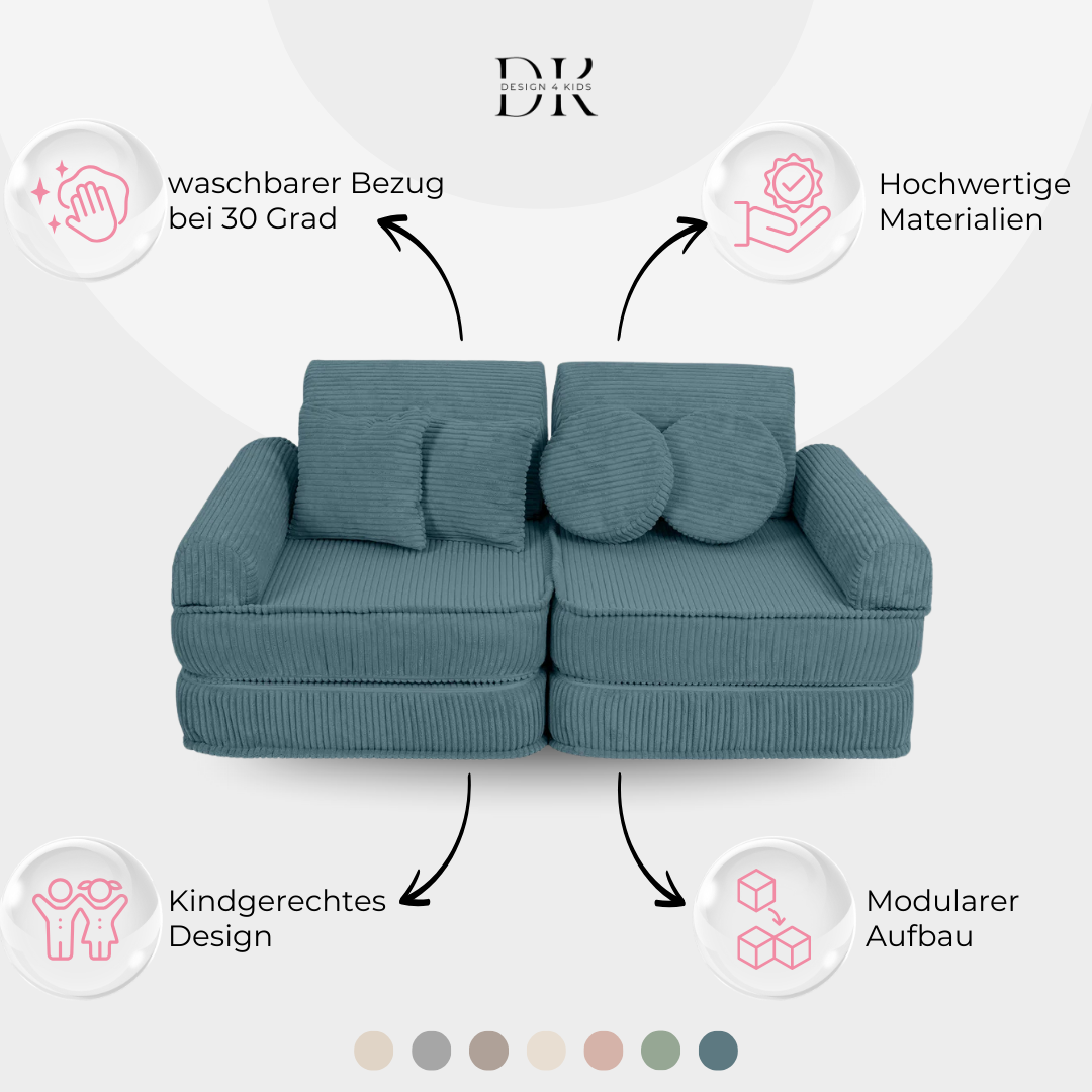 Design4Kids Mini Spielsofa Jewel Cord Plus - ocean blue