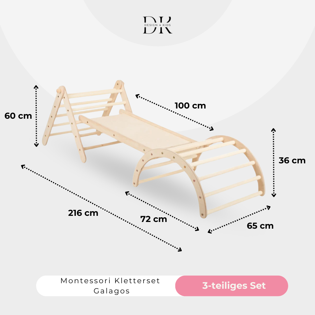 Design4Kids Montessori Kletterset Galagos - Pikler Kletterdreieck mit Rutsche und Kletterbogen