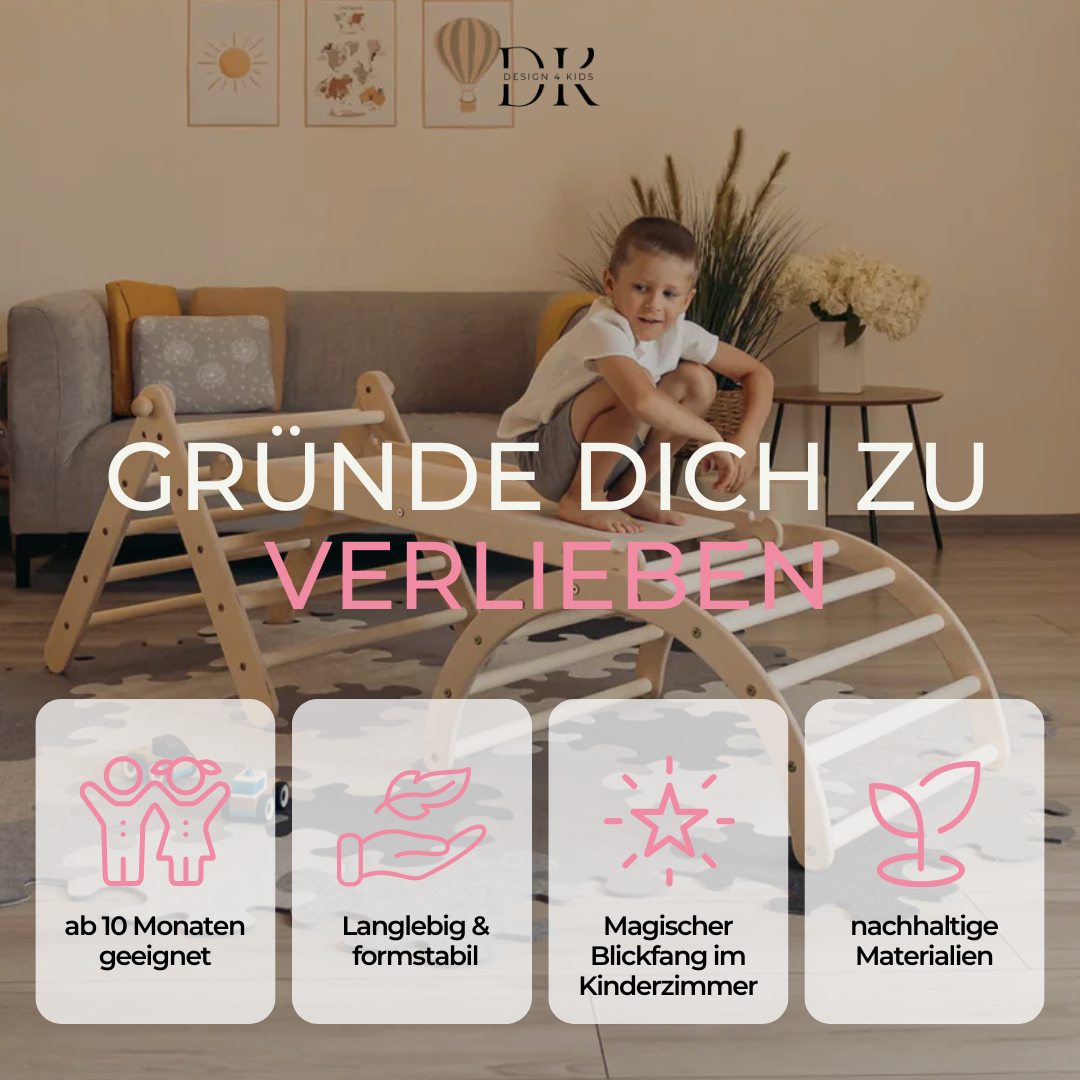 Design4Kids Montessori Kletterset Galagos - Pikler Kletterdreieck mit Rutsche und Kletterbogen