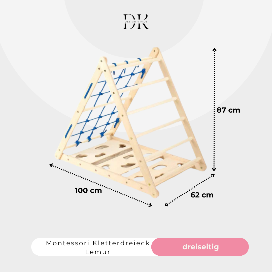 Design4Kids Montessori Kletterset Katta - dreiseitiges Kletterdreieck mit Nylonseil, Rutsche und Kletterbogen