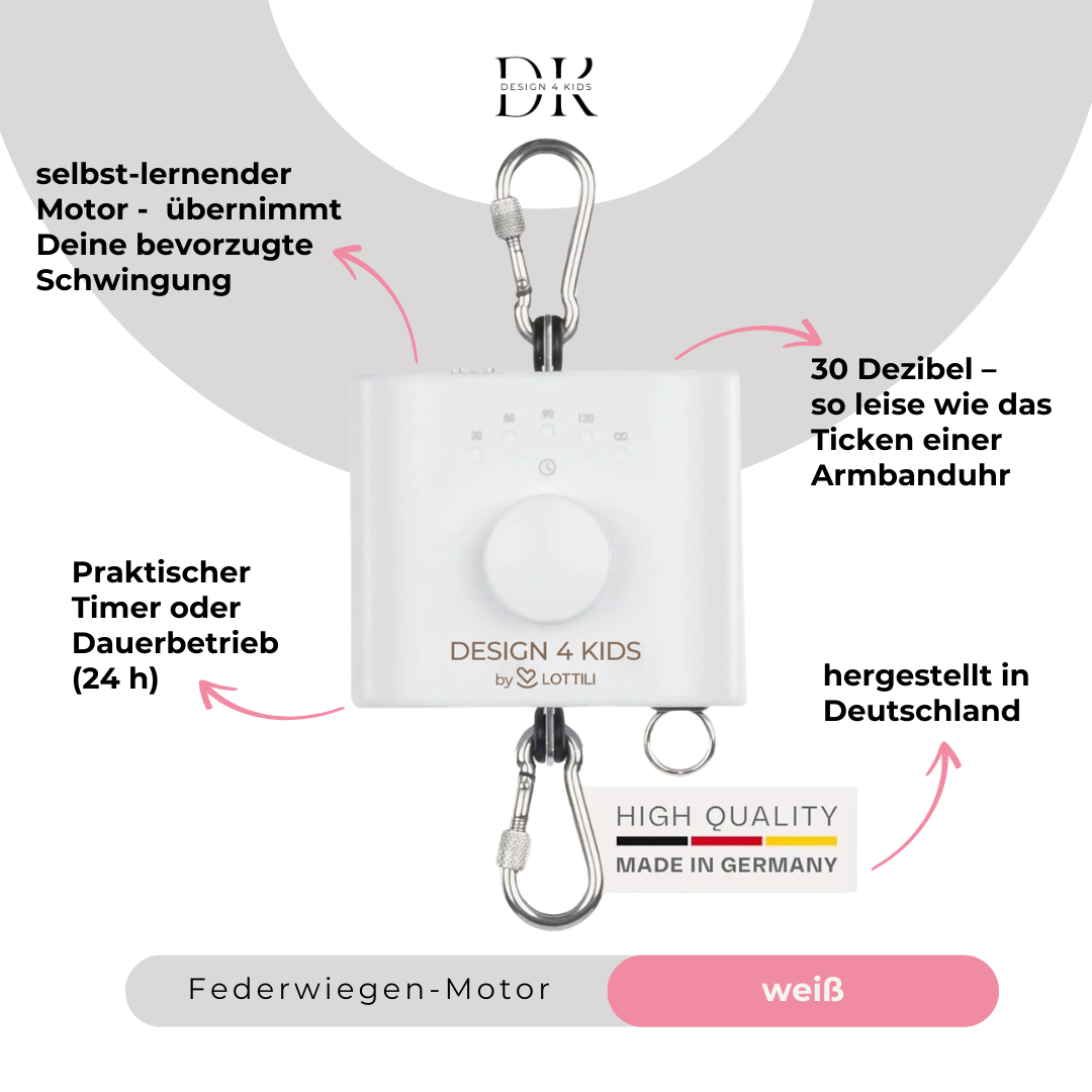 Design4Kids Federwiege Baby Classic, Bio-Baumwolle mit Motor & TIPI-Gestell