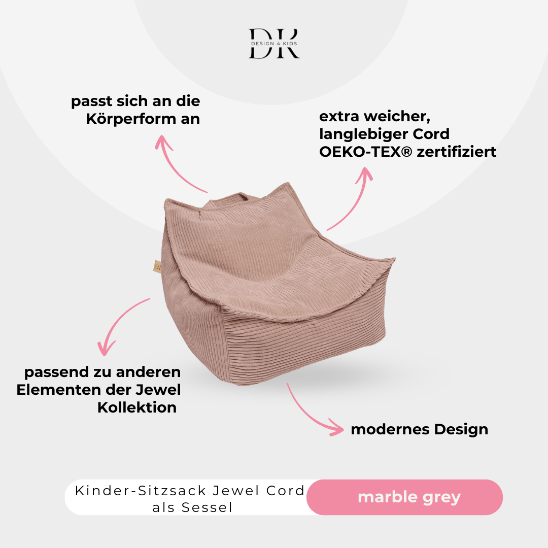 Design4Kids Kinder-Sitzsack Jewel Cord als Sessel