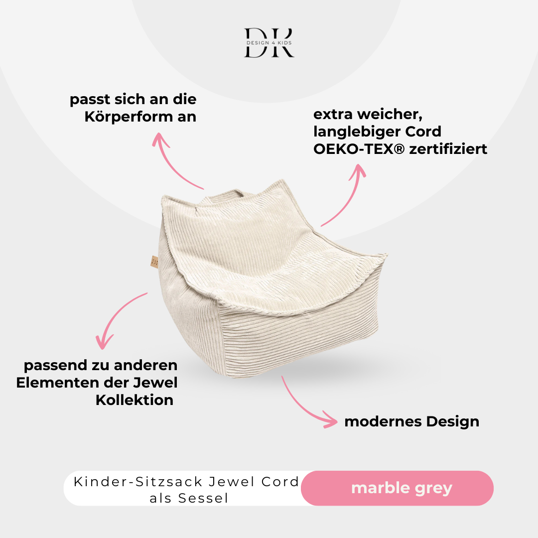 Design4Kids Kinder-Sitzsack Jewel Cord als Sessel