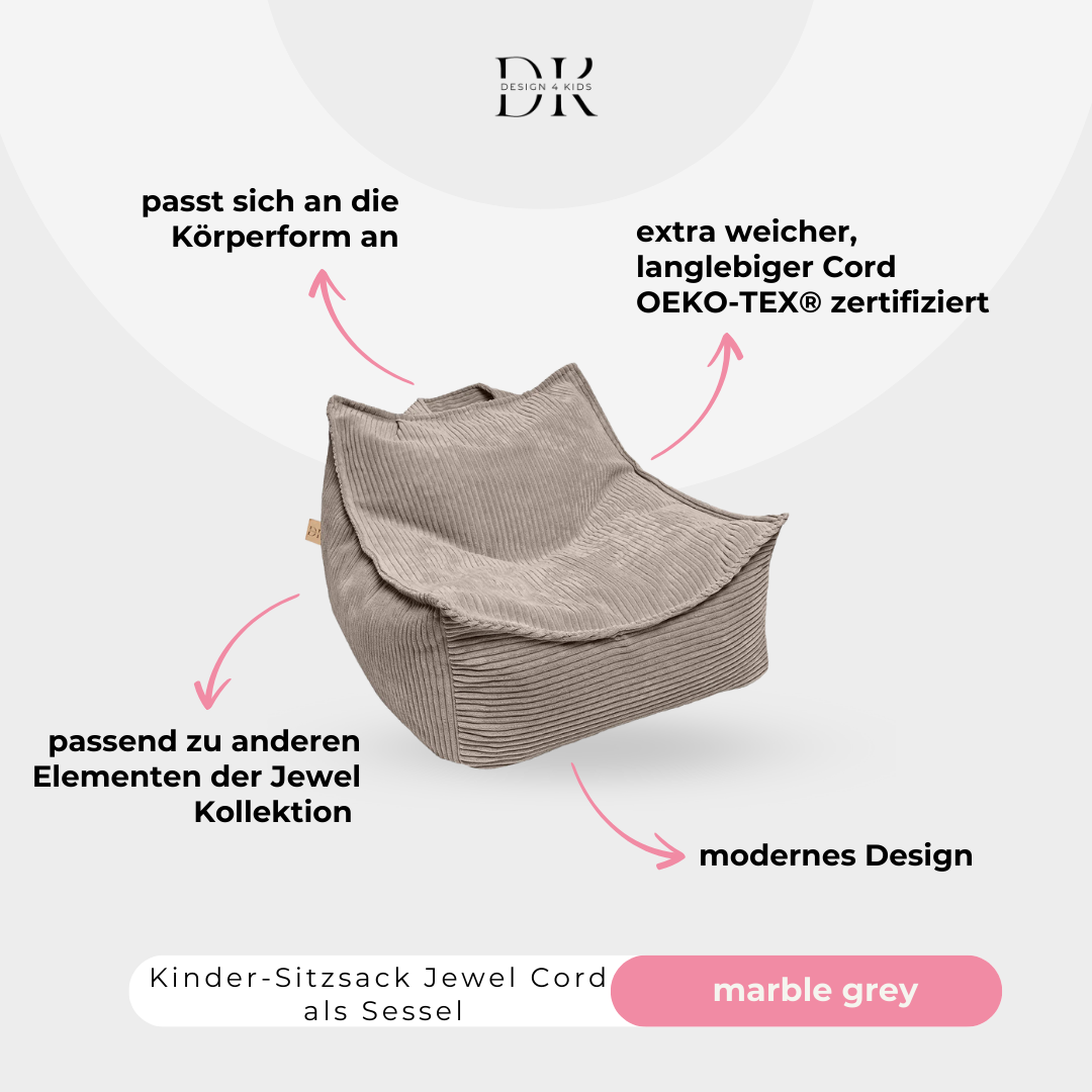 Design4Kids Kinder-Sitzsack Jewel Cord als Sessel