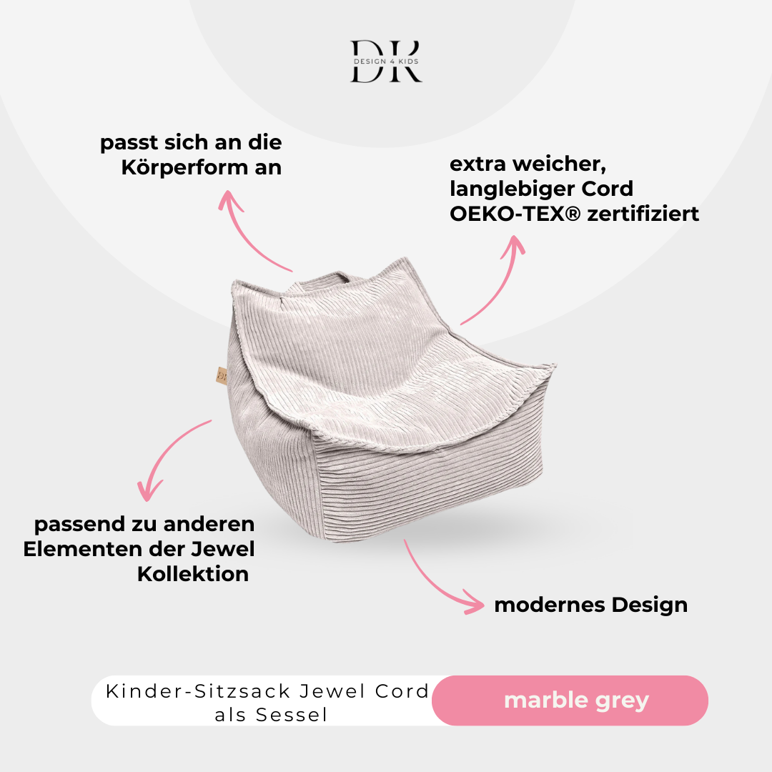 Design4Kids Kinder-Sitzsack Jewel Cord als Sessel
