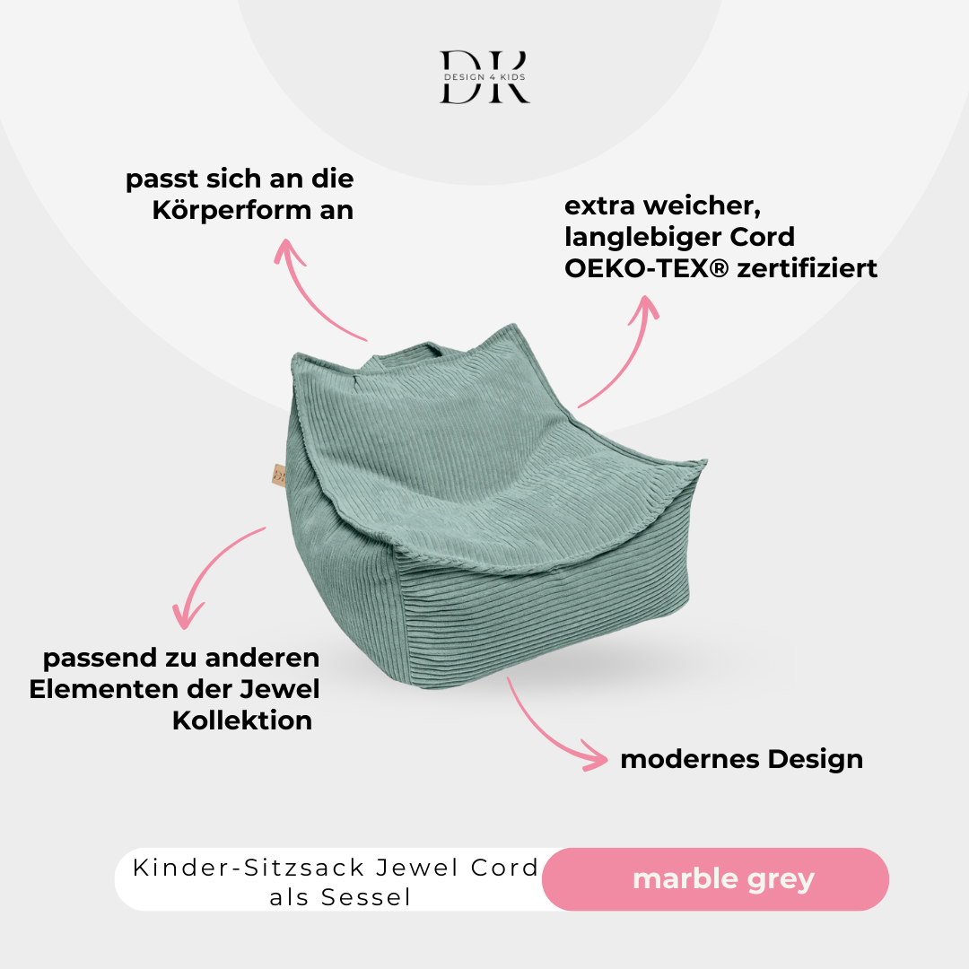 Design4Kids Kinder-Sitzsack Jewel Cord als Sessel