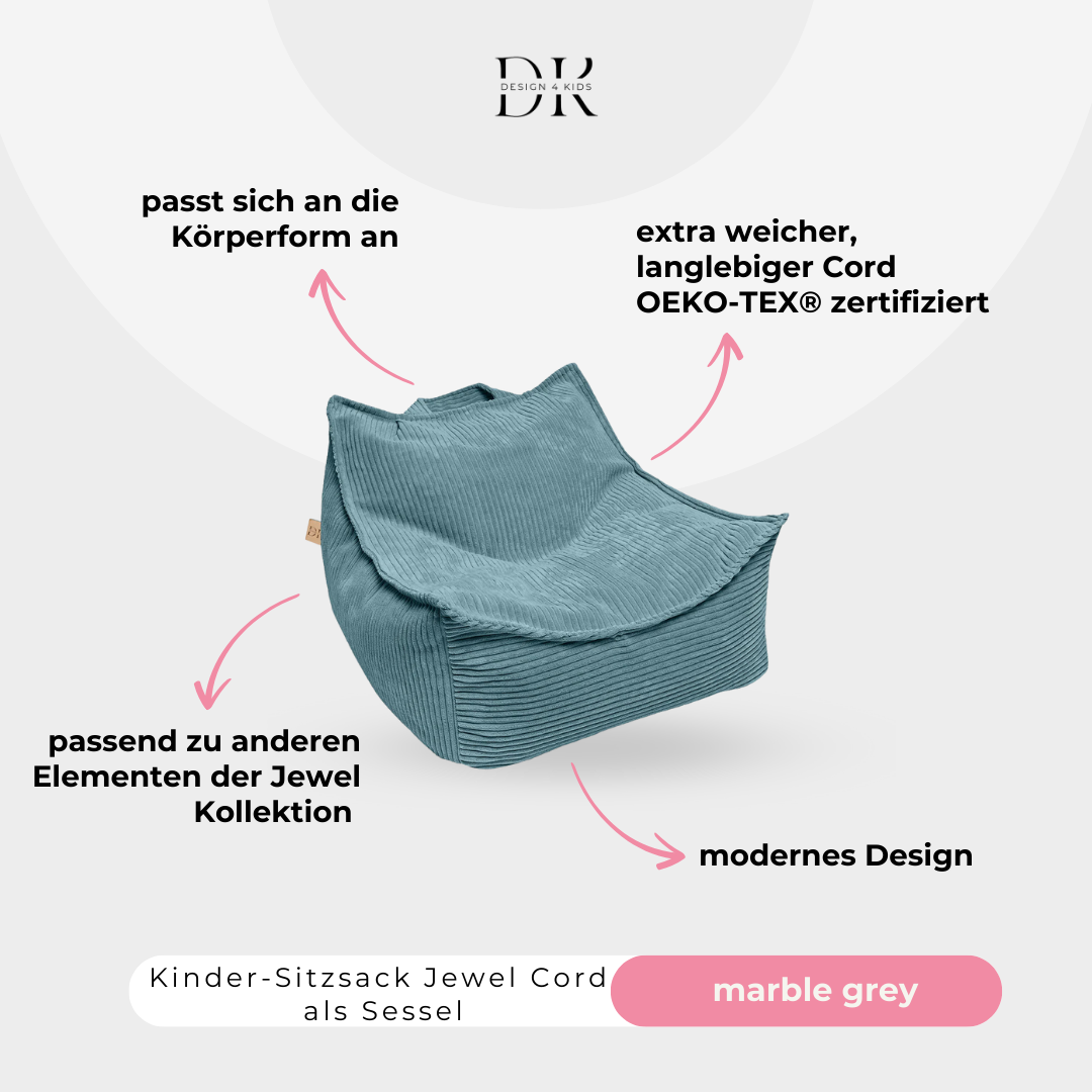 Design4Kids Kinder-Sitzsack Jewel Cord als Sessel