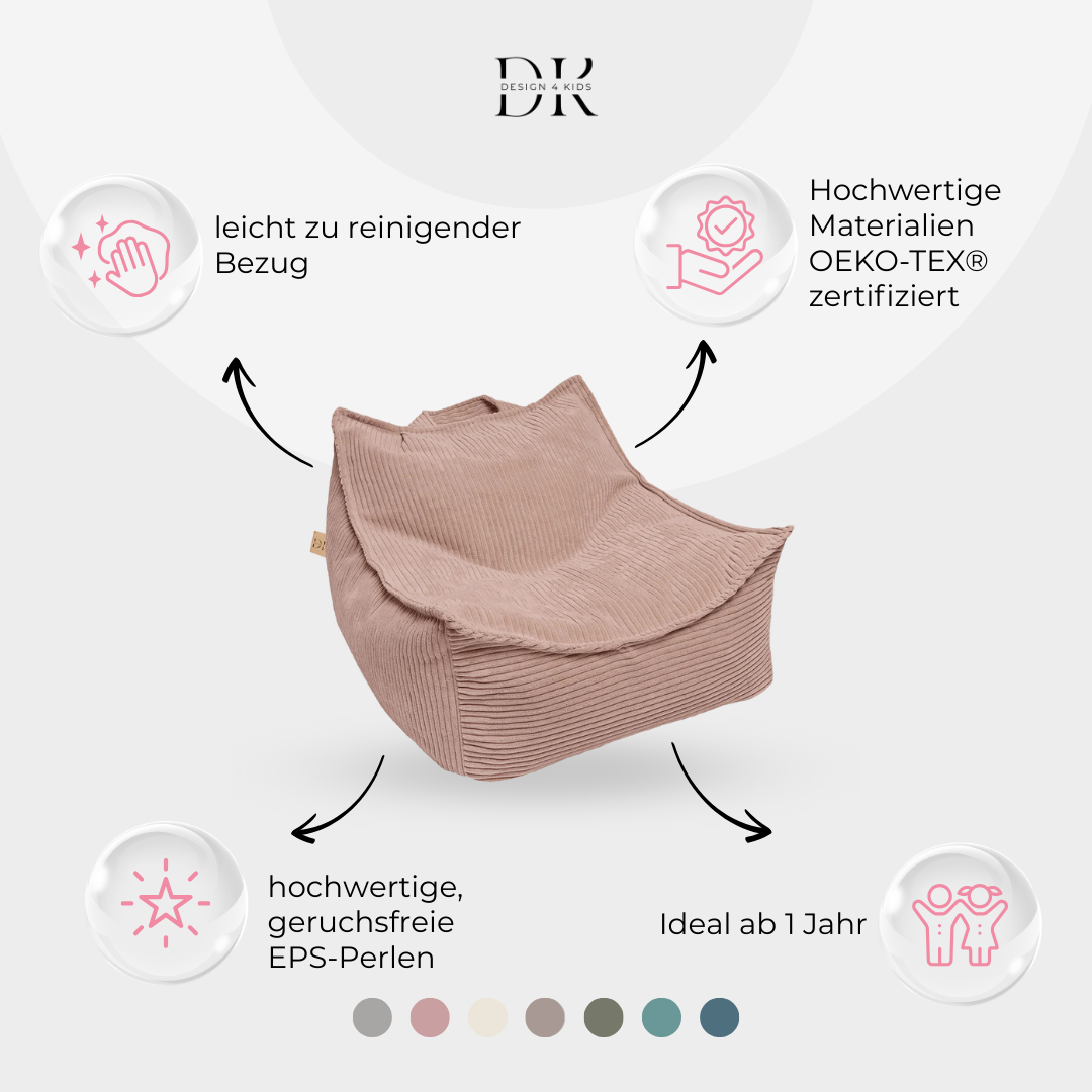 Design4Kids Kinder-Sitzsack Jewel Cord als Sessel