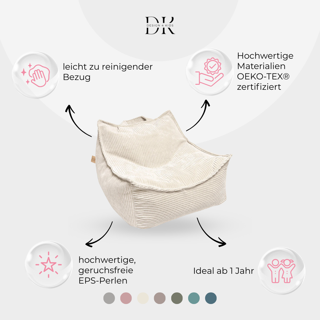 Design4Kids Kinder-Sitzsack Jewel Cord als Sessel