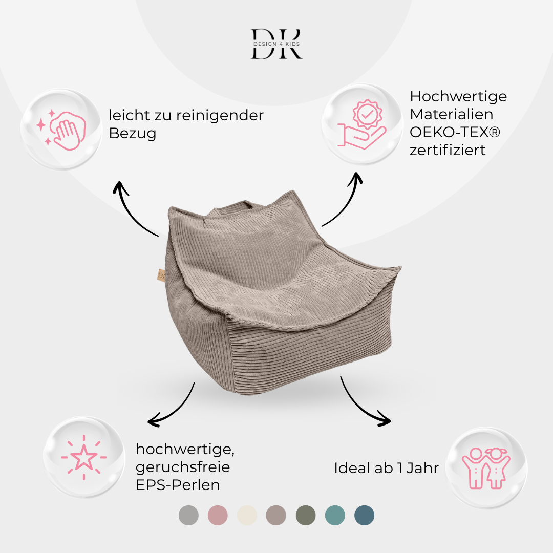 Design4Kids Kinder-Sitzsack Jewel Cord als Sessel