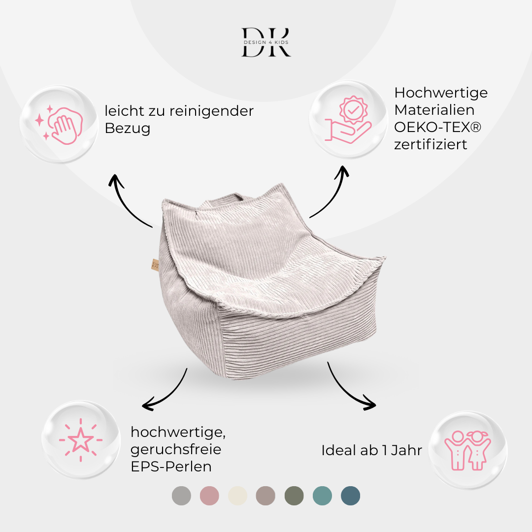 Design4Kids Kinder-Sitzsack Jewel Cord als Sessel
