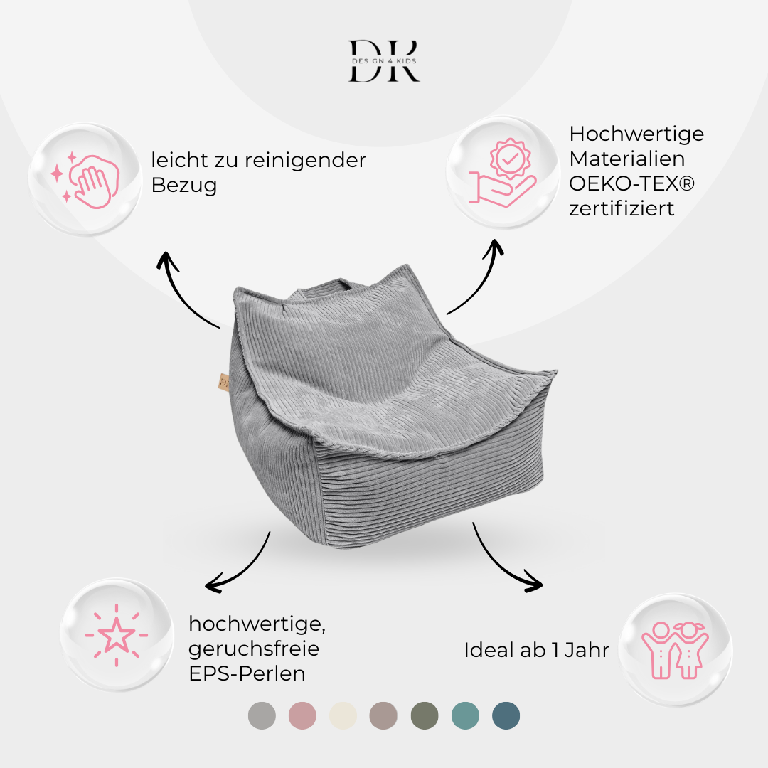 Design4Kids Kinder-Sitzsack Jewel Cord als Sessel