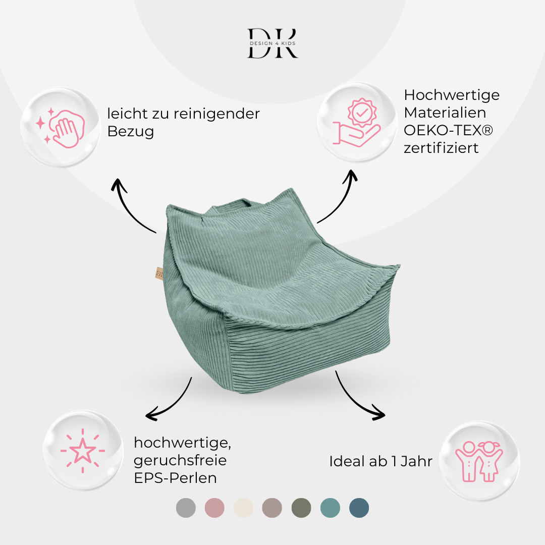 Design4Kids Kinder-Sitzsack Jewel Cord als Sessel