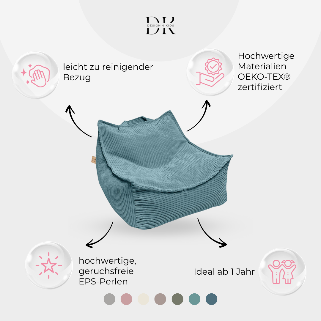 Design4Kids Kinder-Sitzsack Jewel Cord als Sessel