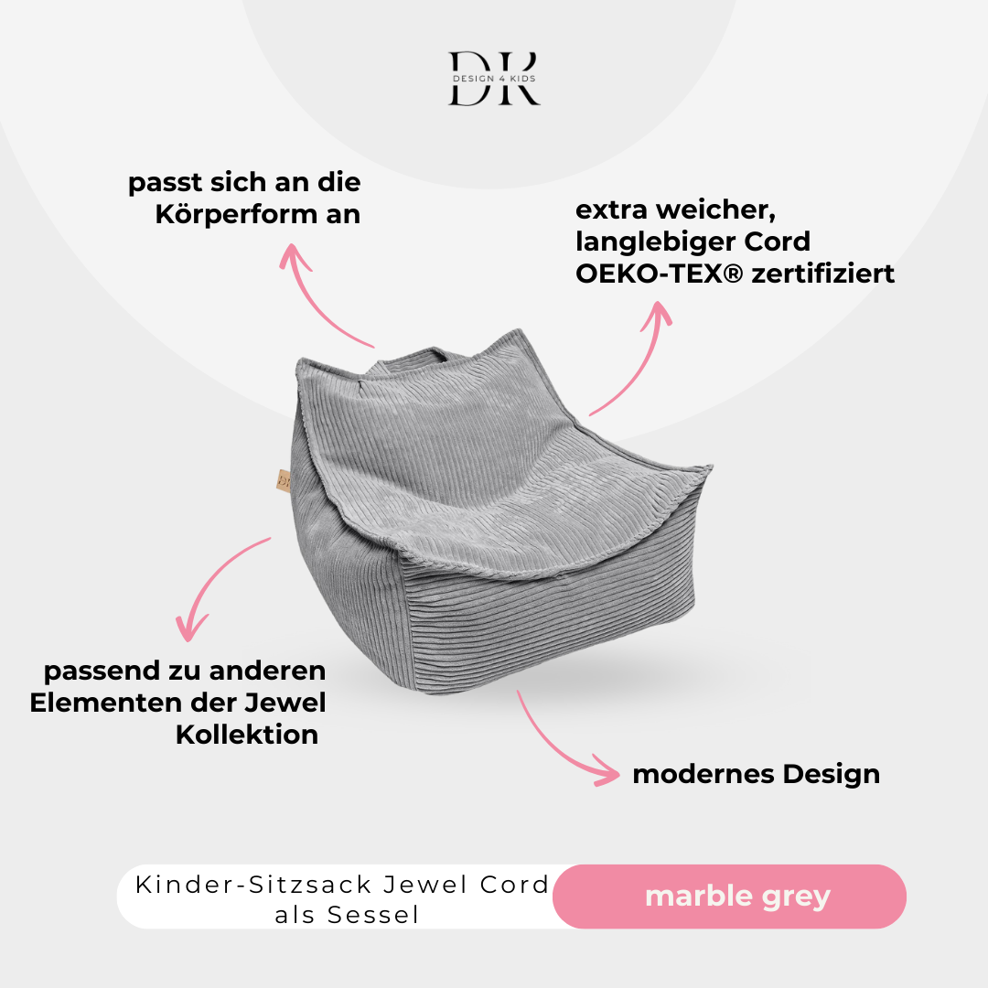 Design4Kids Kinder-Sitzsack Jewel Cord als Sessel