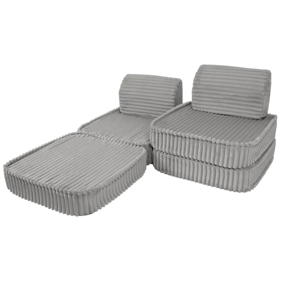 Design4Kids Mini Spielsofa Pearl Plüsch-Cord Max - marble gray