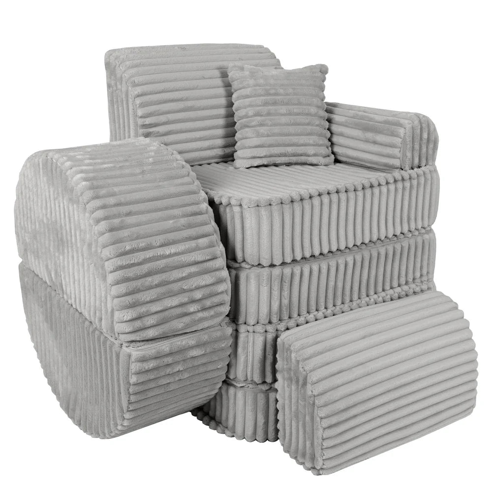 Design4Kids Mini Spielsofa Pearl Plüsch-Cord Max - marble gray