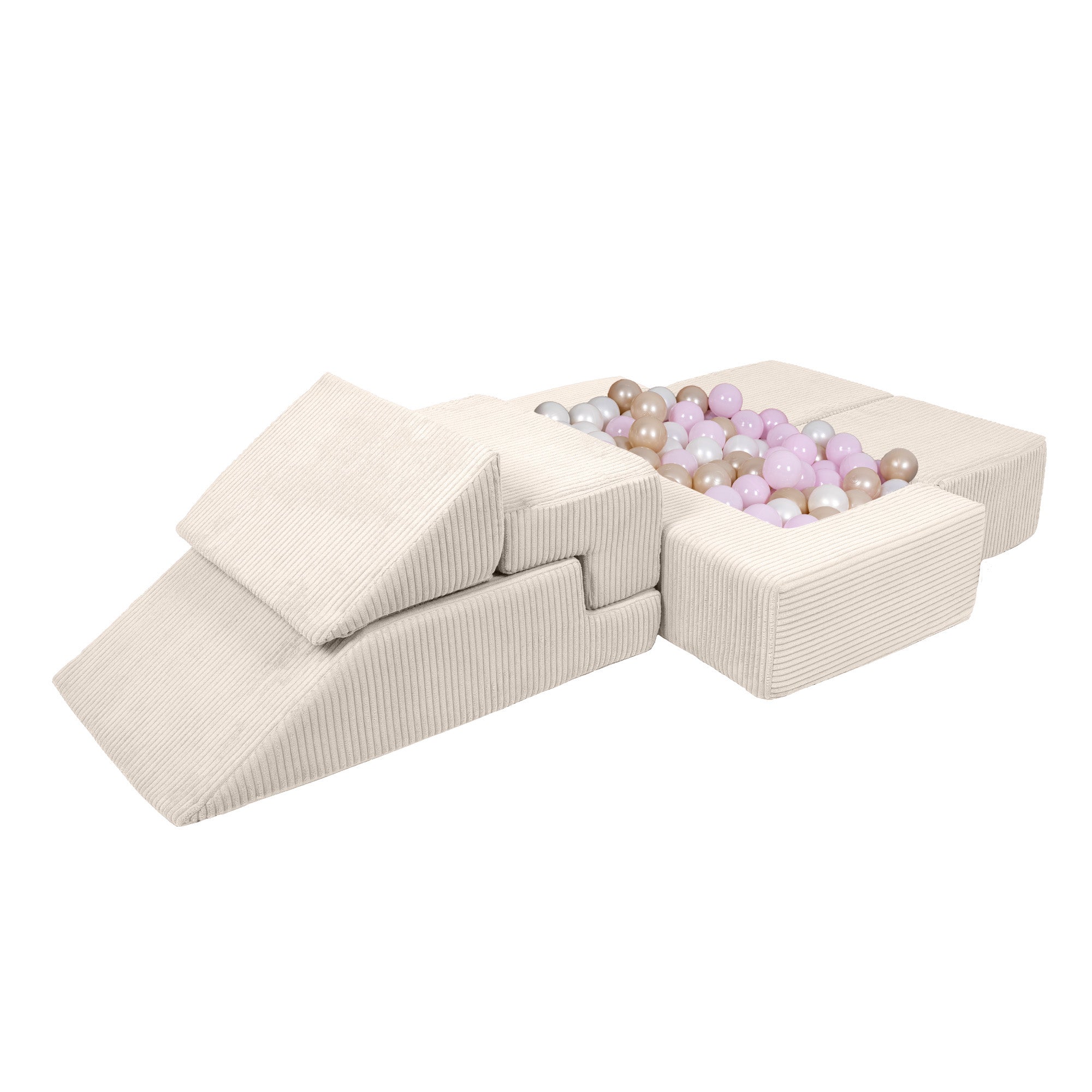 Design4kids Spielsofa Elements Jewel Cord mit Bällebad & 100 Bälle - almond beige
