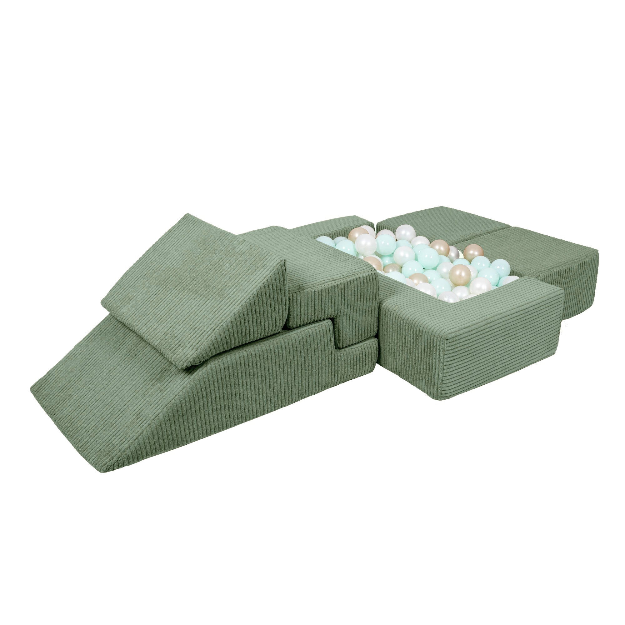 Design4kids Spielsofa Elements Jewel Cord mit Bällebad & 100 Bälle - classic olive