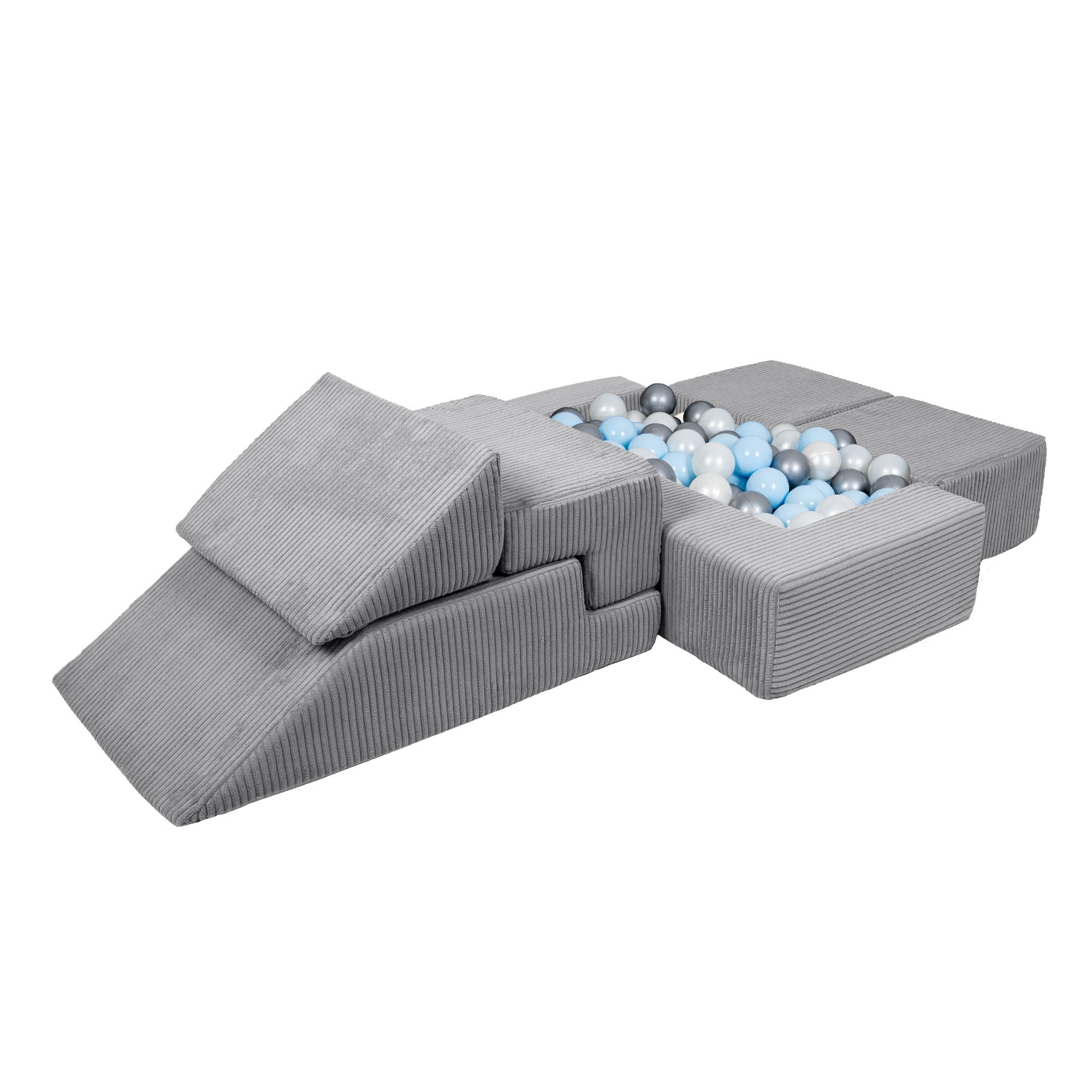 Design4kids Spielsofa Elements Jewel Cord mit Bällebad & 100 Bälle - marble gray