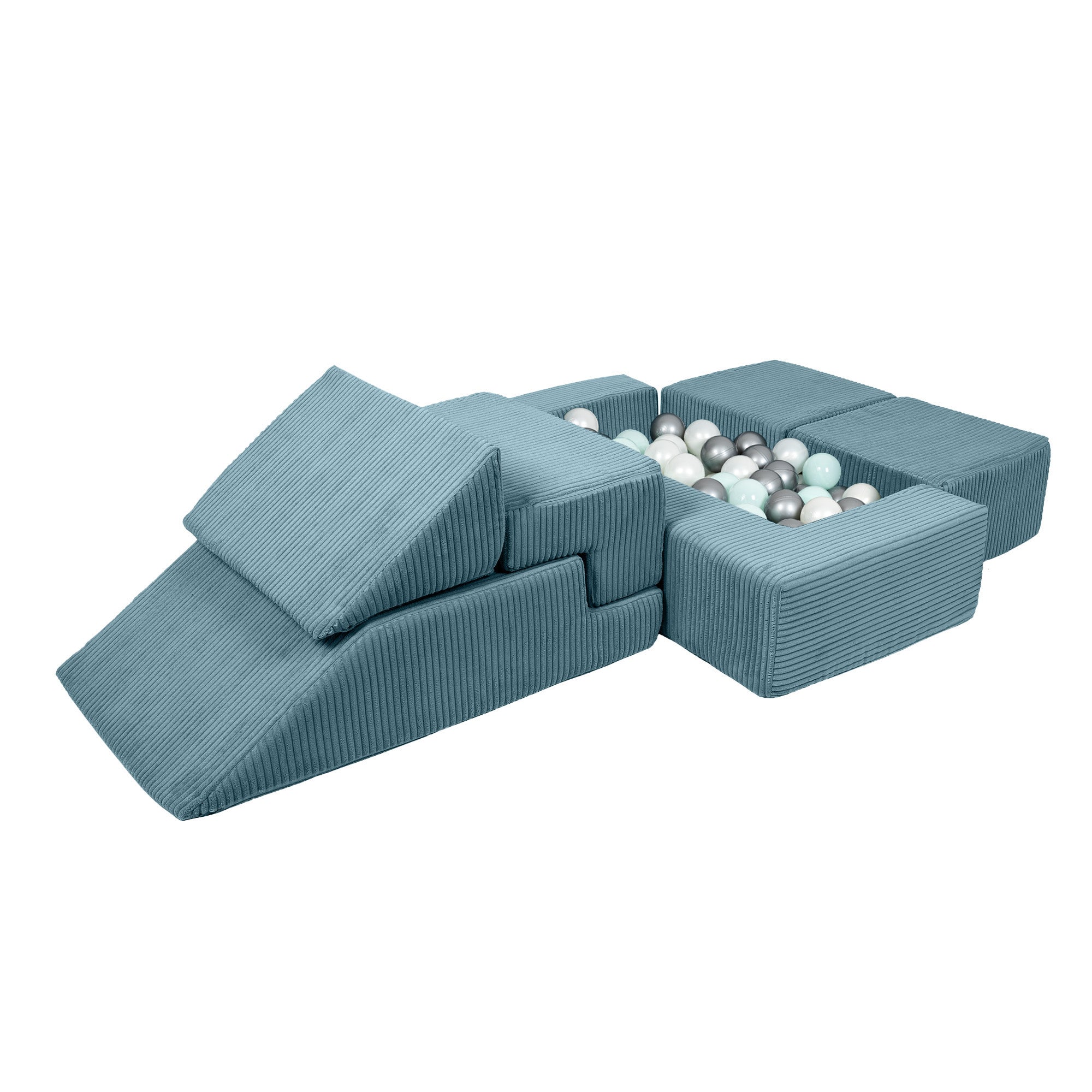 Design4kids Spielsofa Elements Jewel Cord mit Bällebad & 100 Bälle - ocean blue