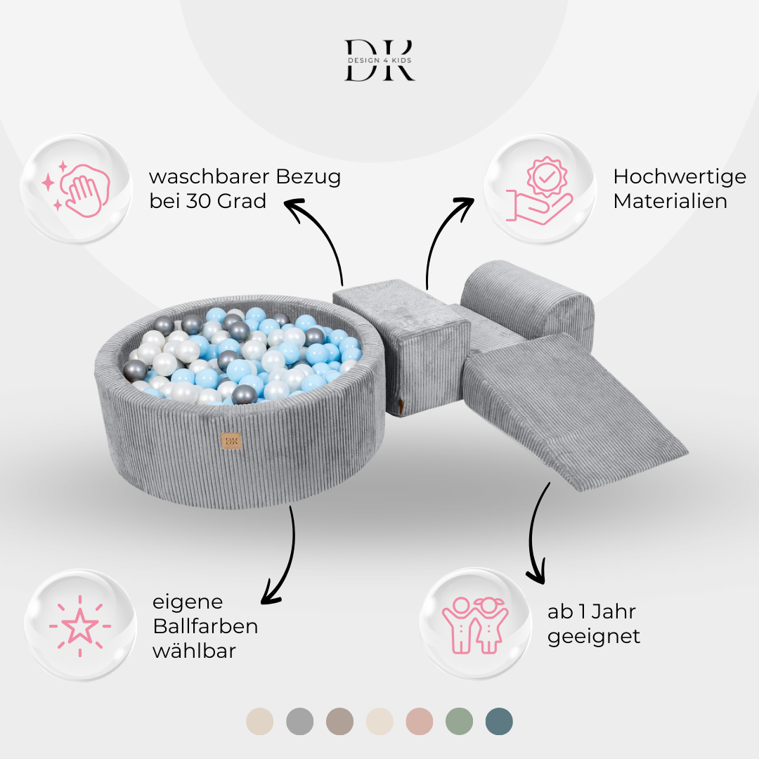 Design4Kids Schaumspielset Jewel Cord mit Bällebad, 200 Bälle - eigene Farbauswahl