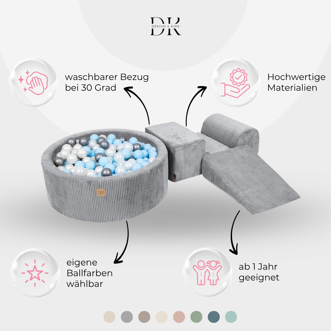 Design4Kids Schaumspielset Jewel Cord mit Bällebad, 200 Bälle - eigene Farbauswahl