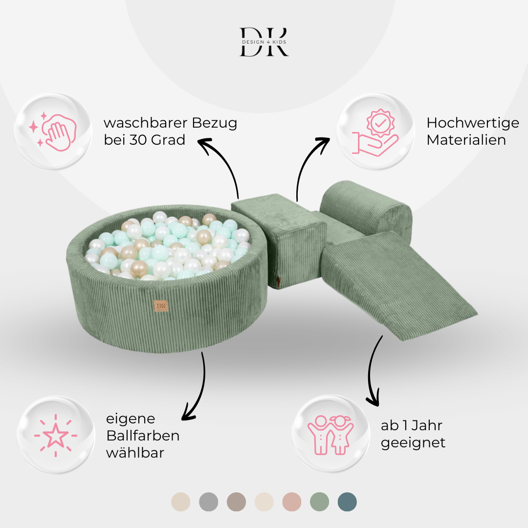 Design4Kids Schaumspielset Jewel Cord mit Bällebad, 200 Bälle - eigene Farbauswahl