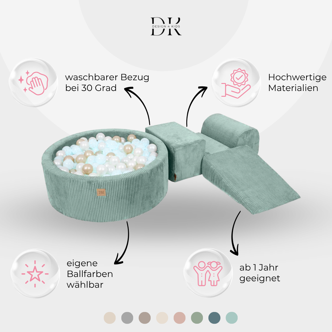 Design4Kids Schaumspielset Jewel Cord mit Bällebad, 200 Bälle - eigene Farbauswahl