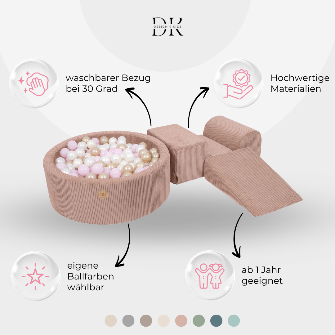 Design4Kids Schaumspielset Jewel Cord mit Bällebad, 200 Bälle - eigene Farbauswahl