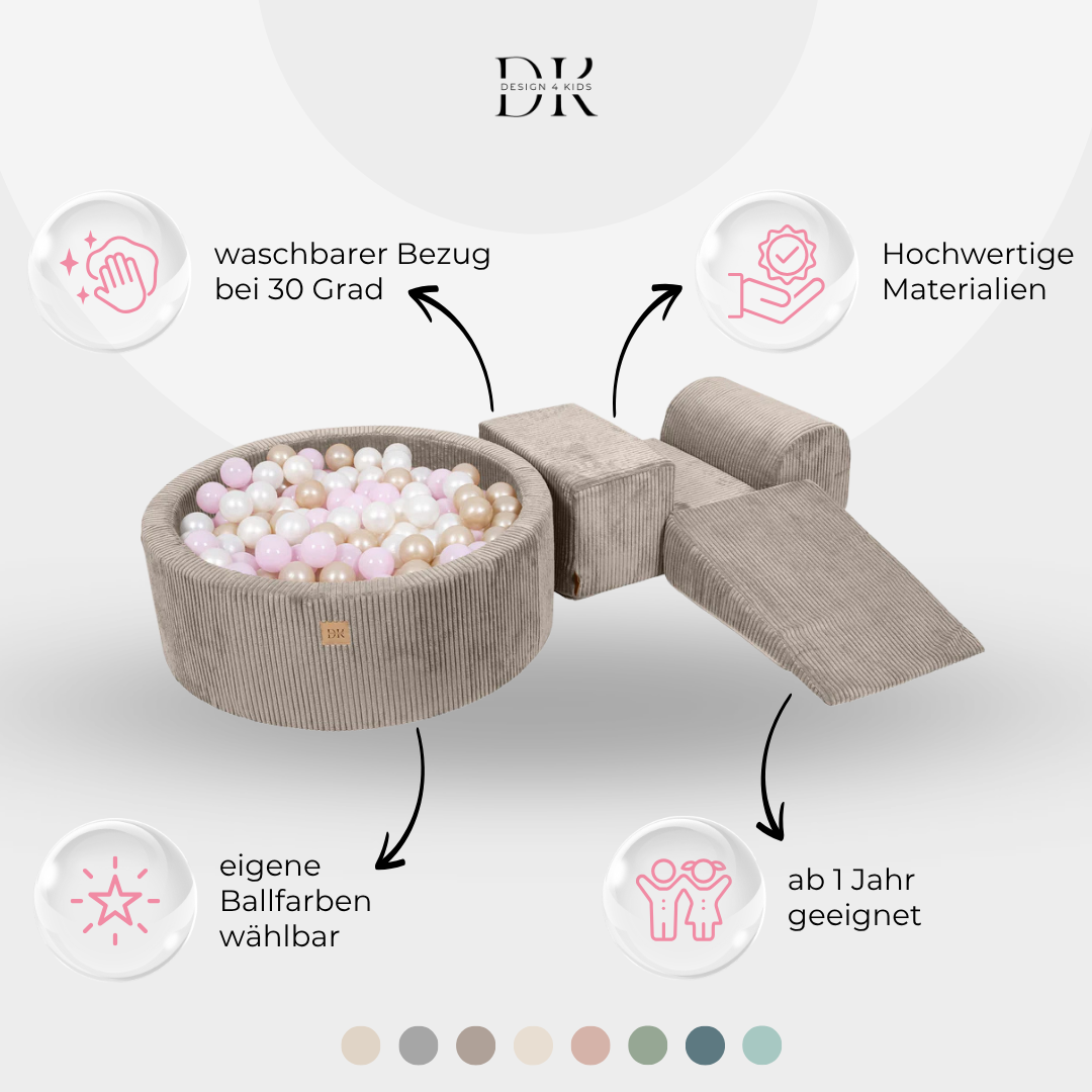 Design4Kids Schaumspielset Jewel Cord mit Bällebad, 200 Bälle - eigene Farbauswahl