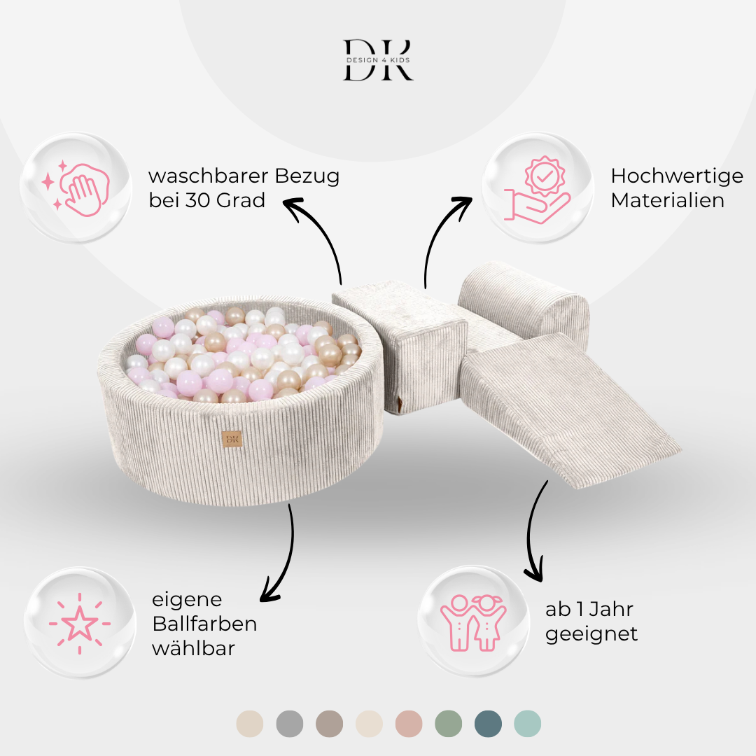 Design4Kids Schaumspielset Jewel Cord mit Bällebad, 200 Bälle - eigene Farbauswahl