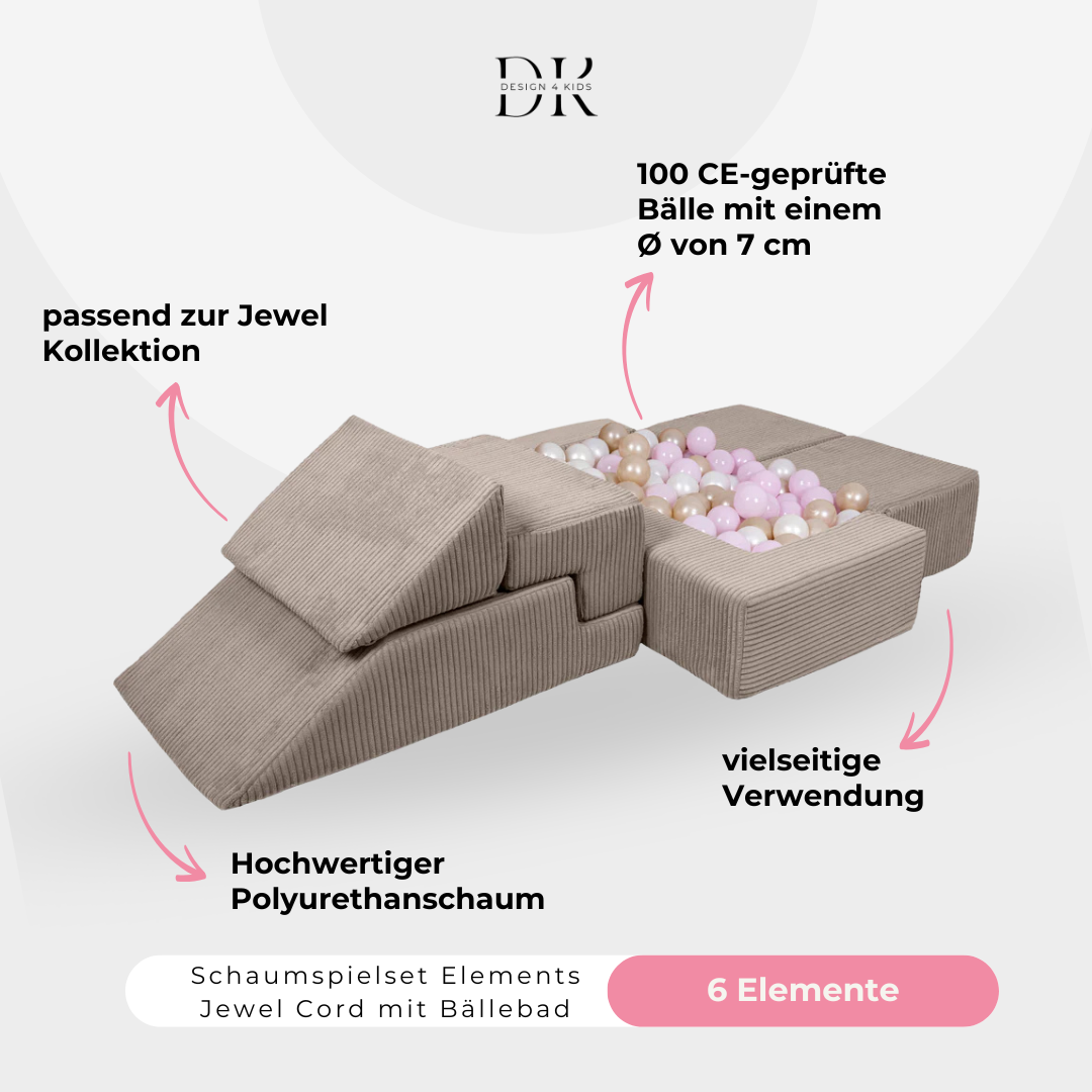 Design4Kids Schaumspielset Elements Jewel Cord mit Bällebad & 100 Bälle