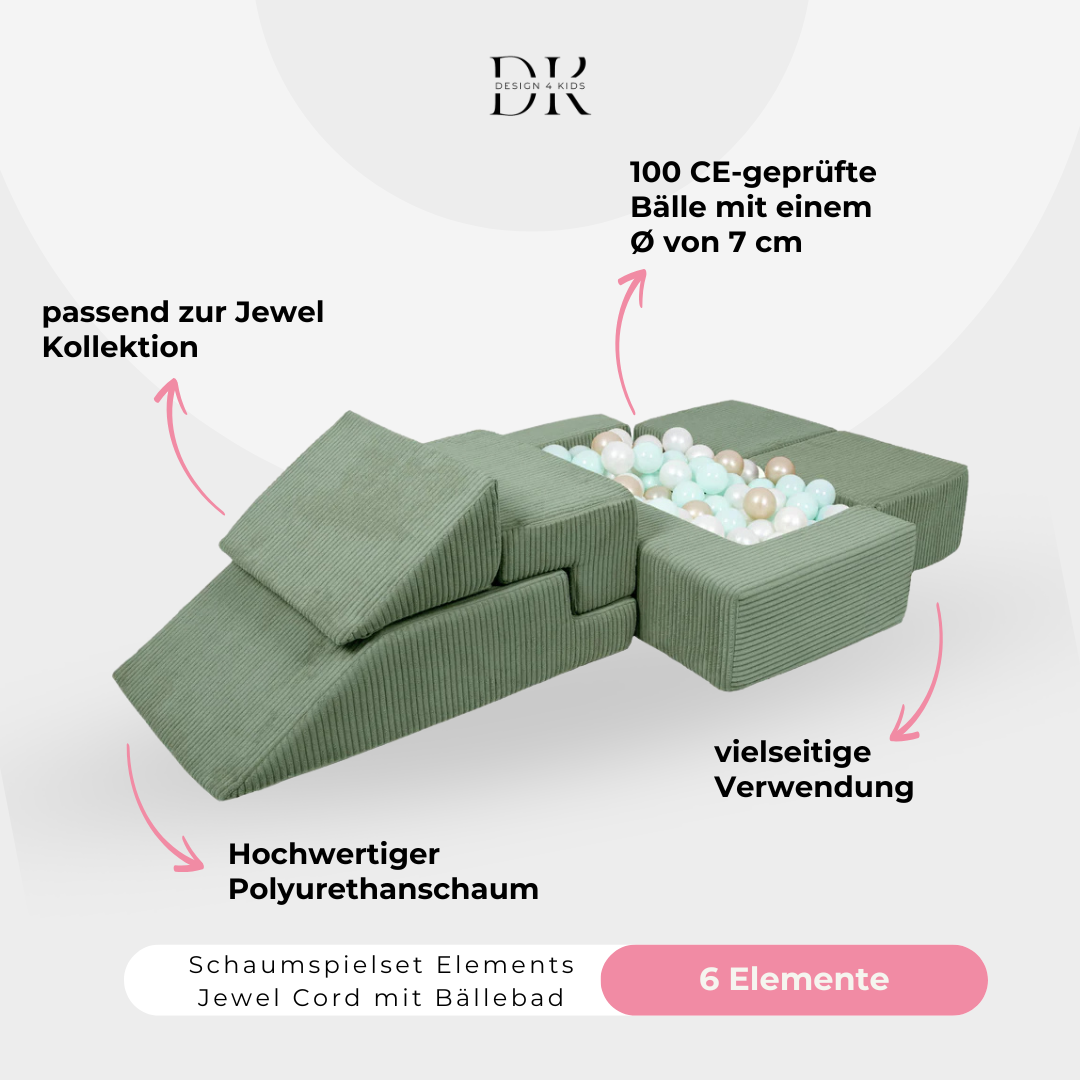 Design4Kids Schaumspielset Elements Jewel Cord mit Bällebad & 100 Bälle
