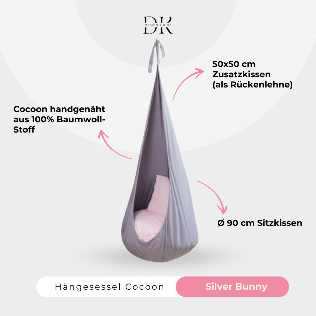 Design4Kids Hängesessel Cocoon Silver Bunny - silbergrau