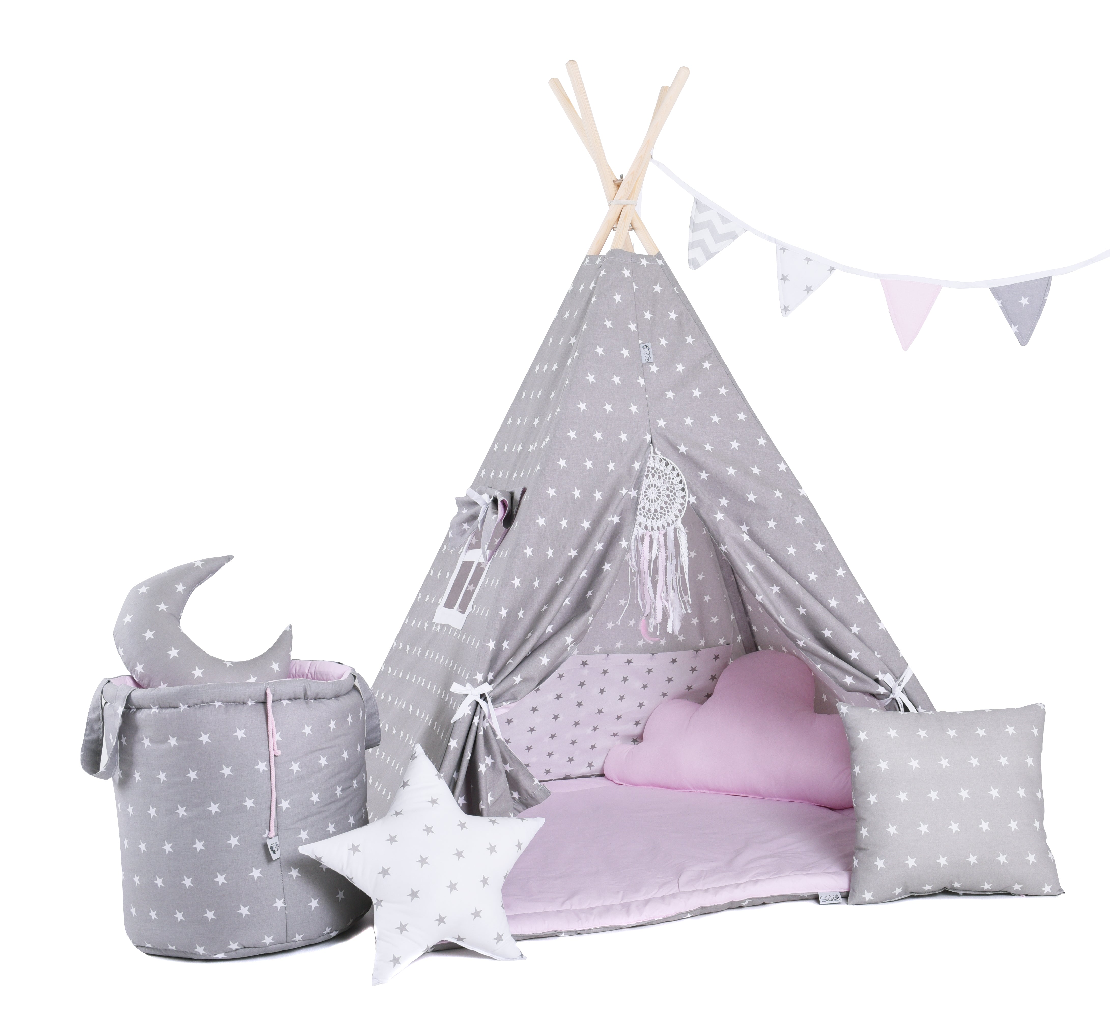 Design4Kids Tipi-Zelt XL-Set Pink Dust - grau