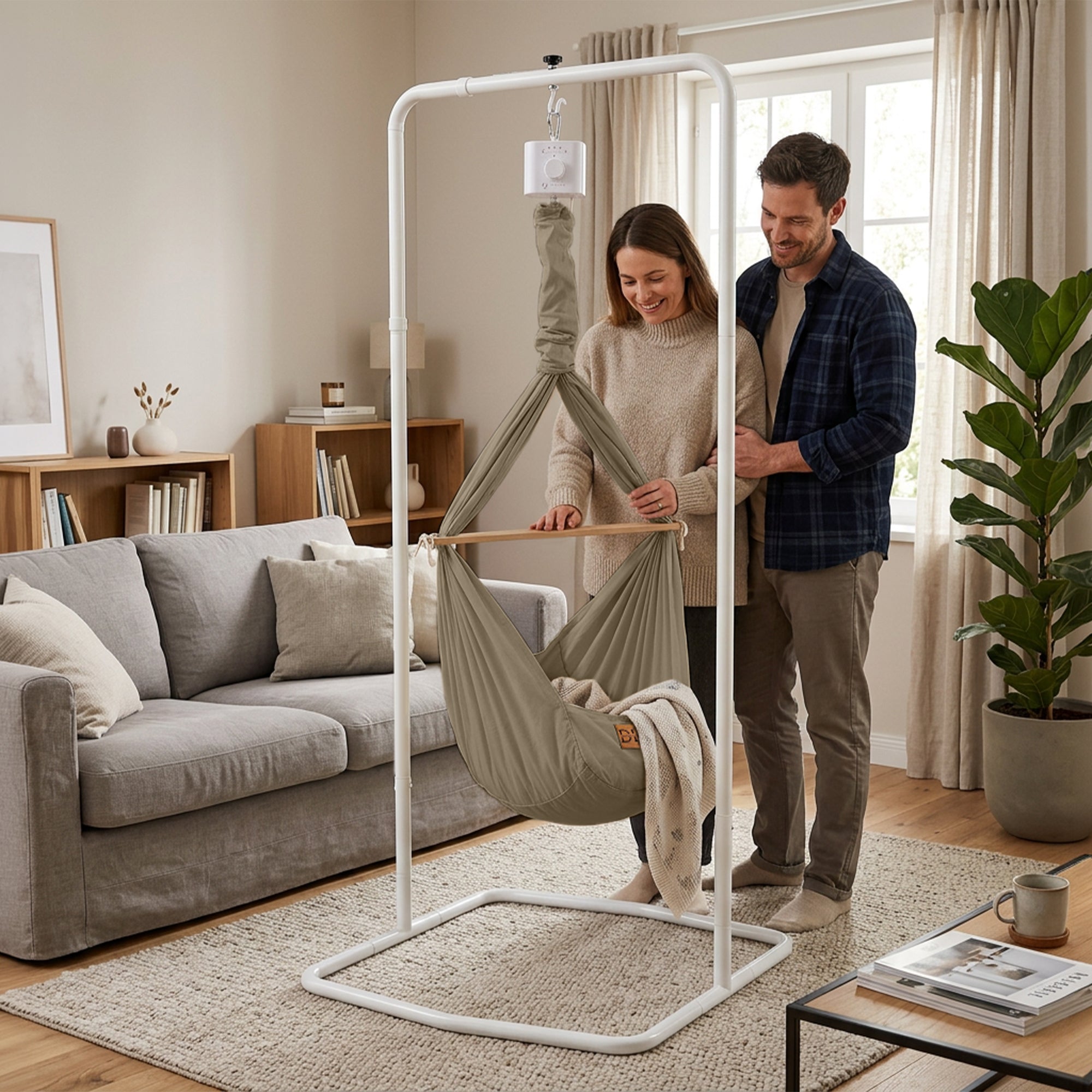 Design4Kids Federwiege Baby Classic, Bio-Baumwolle mit Motor & Komfort-Gestell