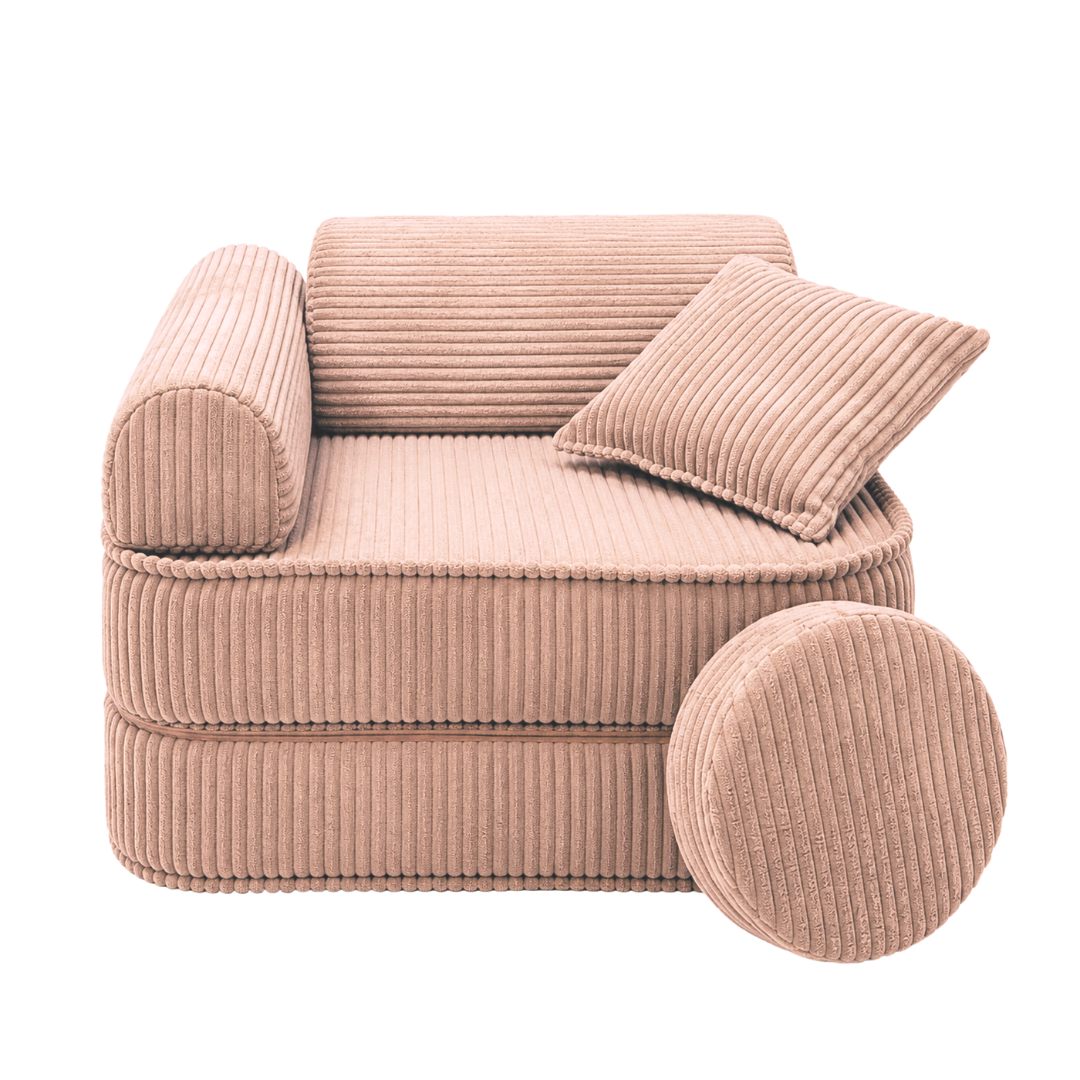 Design4Kids 3-in-1 Kindersessel Jewel Cord Mini 60x60 cm - Faltbare Kindercouch & Spielmatratze