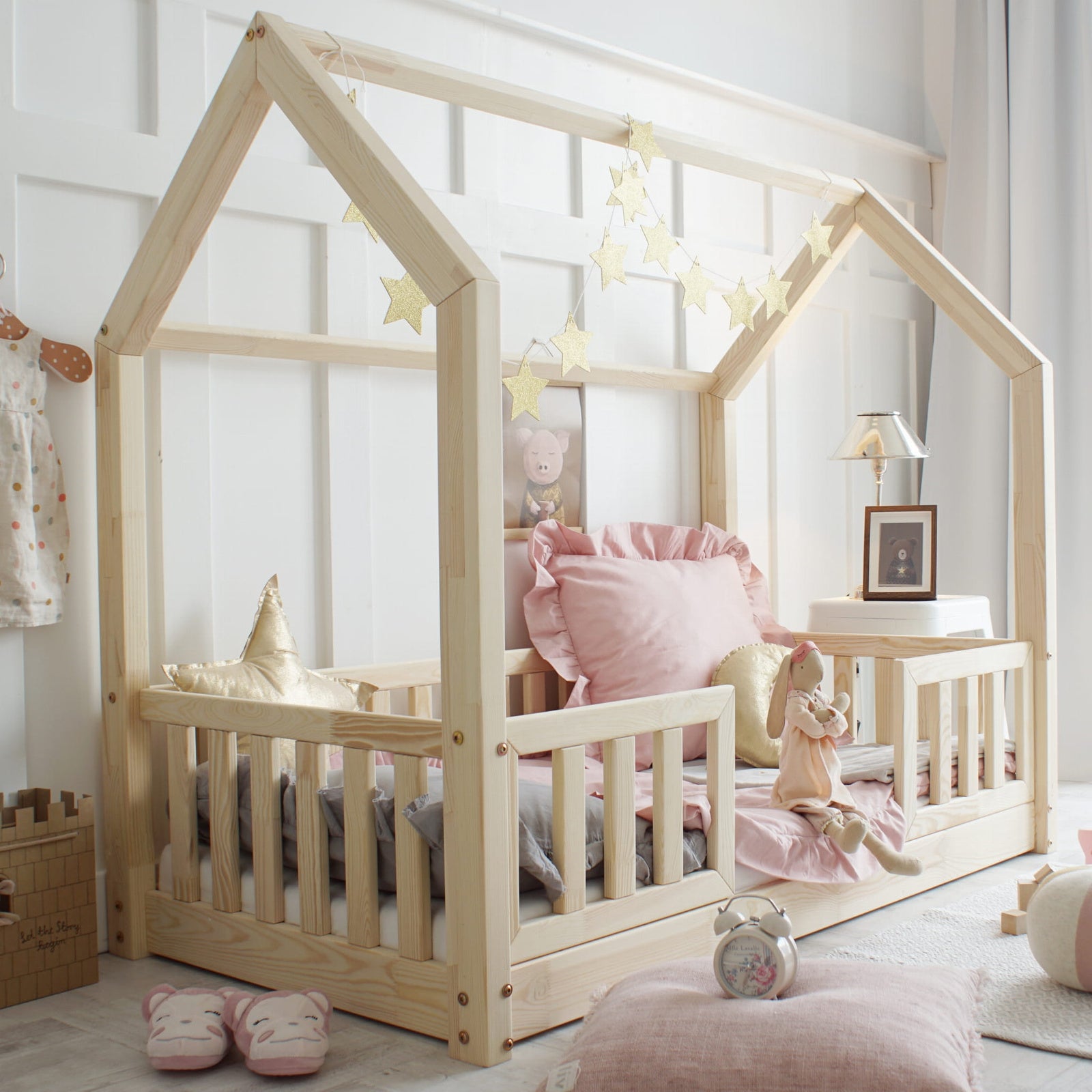 Design4kids Hausbett Nuvalo Pro - 160x80 Naturholz (1 cm Füße)