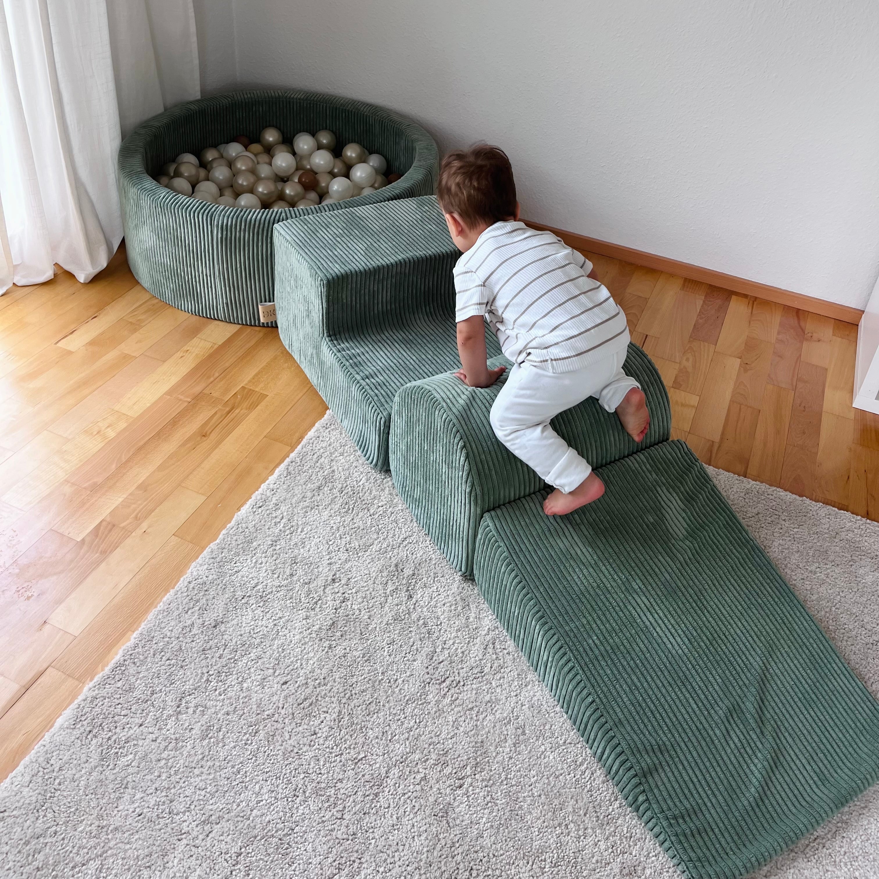Design4Kids Schaumspielset Jewel Cord mit Bällebad classic olive , 200 Bälle - eigene Farbauswahl