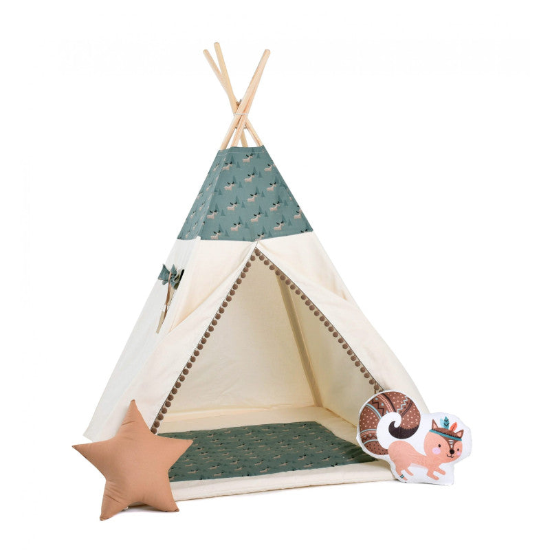 Design4Kids Tipi-Zelt M-Special Set Moose Squirrel- beige
