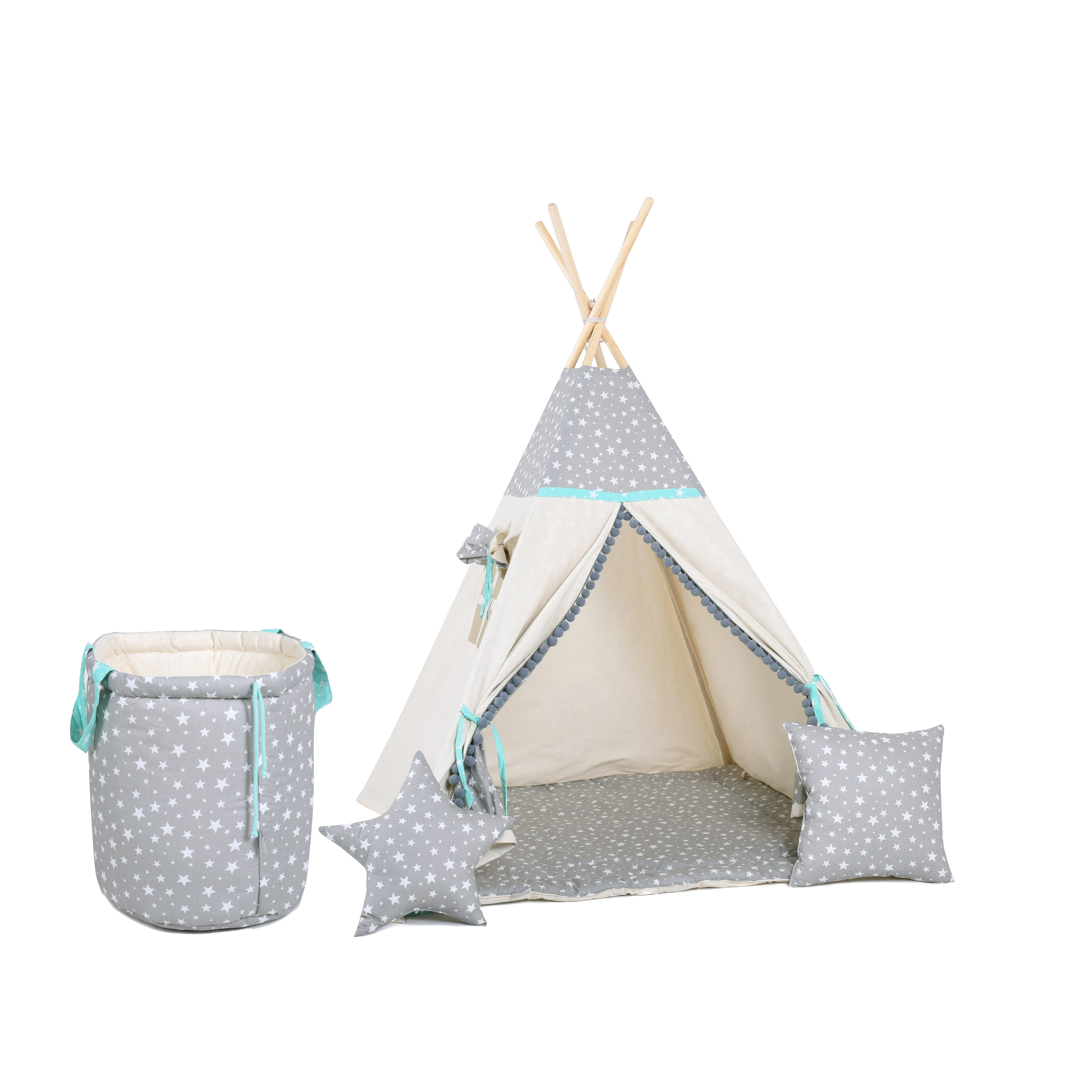 Design4Kids Tipi-Zelt L-Set Mint Star - beige