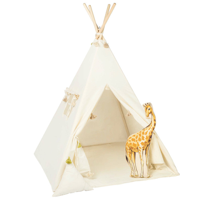 Design4Kids Tipi-Zelt M-Special Set Creamy Tassle Giraffe - creme