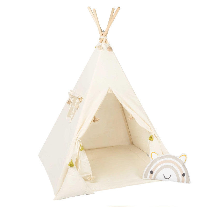 Design4Kids Tipi-Zelt M-Special Set Creamy Tassle Rainbow - creme