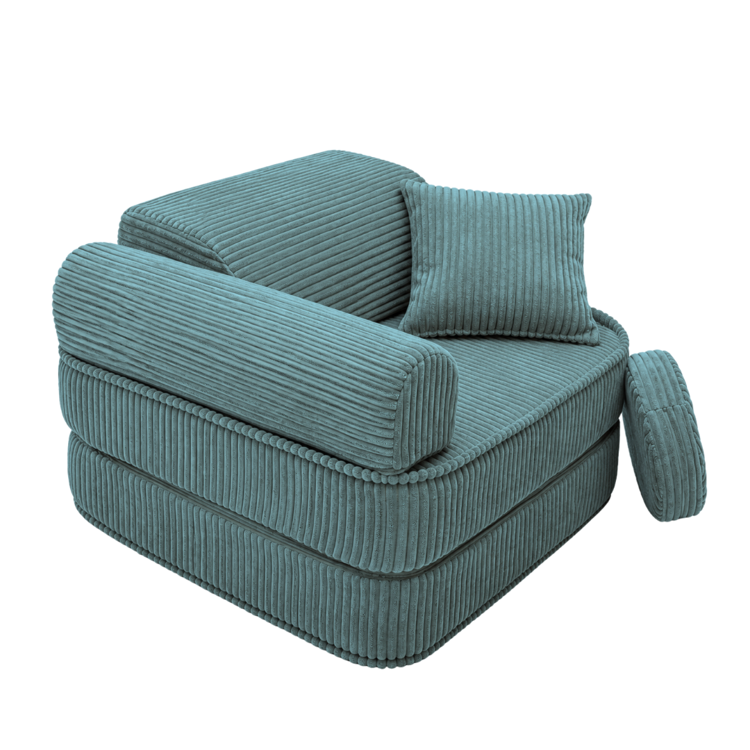 Design4Kids 3-in-1 Kindersessel Jewel Cord Mini 60x60 cm - Faltbare Kindercouch & Spielmatratze
