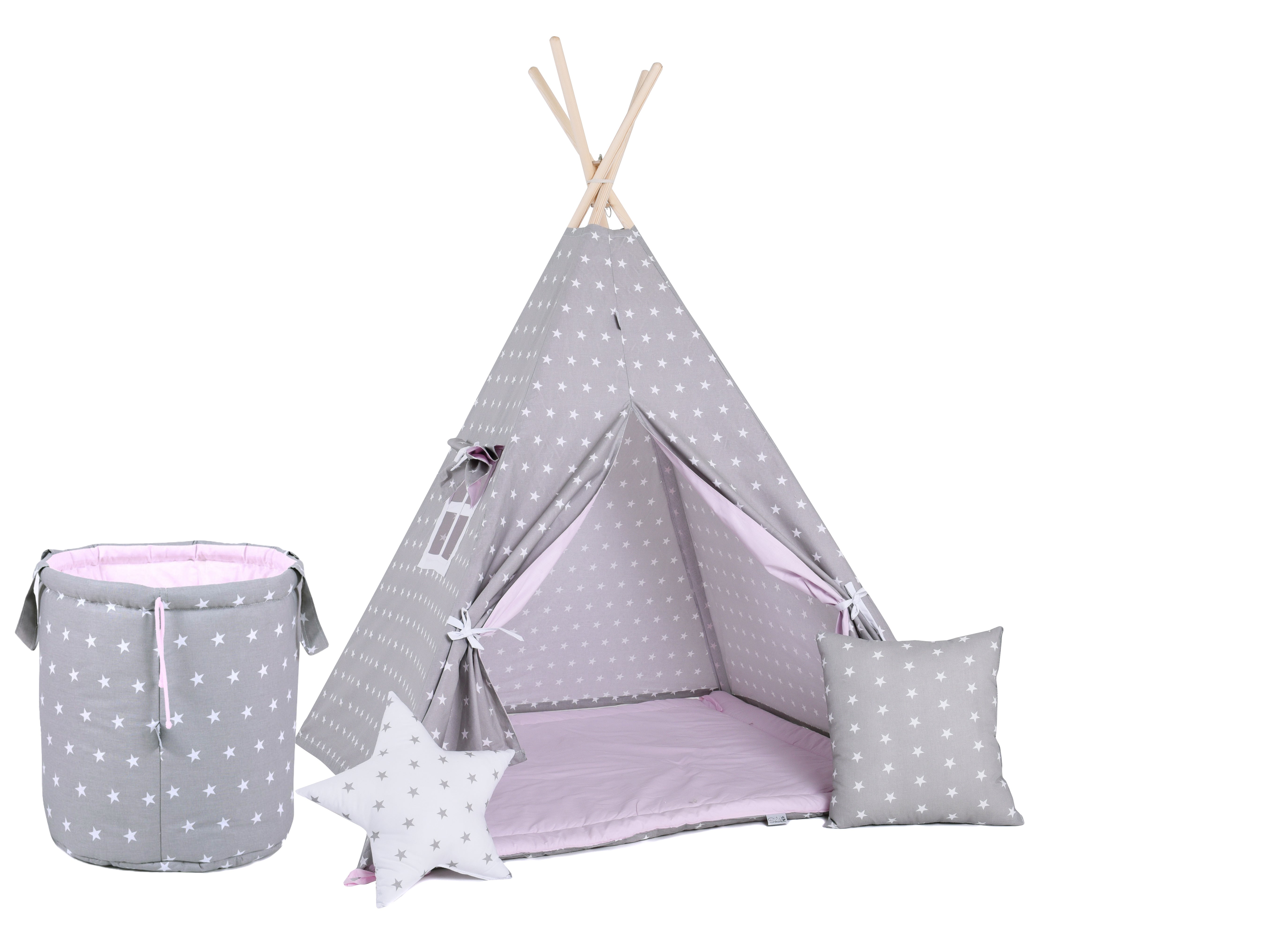 Design4Kids Tipi-Zelt L-Set Pink Dust - grau