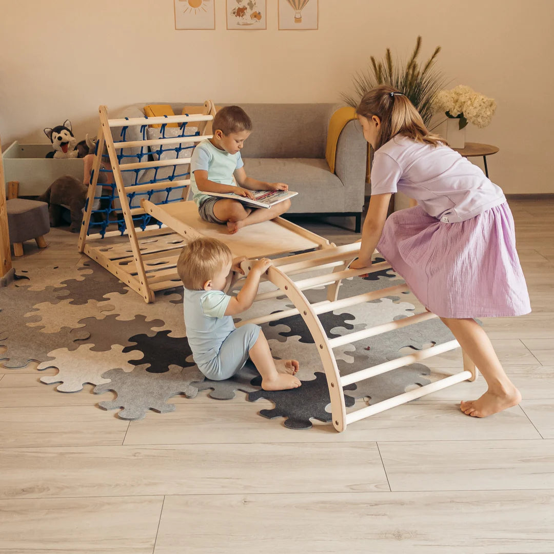 Design4Kids Kletterset Katta - dreiseitiges Kletterdreieck mit Nylonseil, Rutsche und Kletterbogen